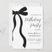 Black Bow First Birthday Party Invitation (Devant)