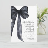 Black Bow Forty 40th Birthday Party Invitation Kaart (Staand voorkant)