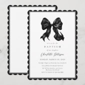 Black Bow Girl Baptism Invitation (Devant / Derrière)