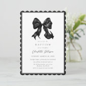 Black Bow Girl Baptism Invitation (Debout devant)