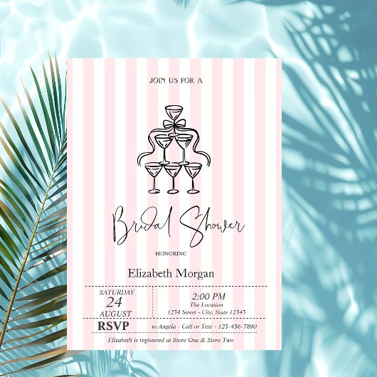 Black Bow Glasses Pink Stripes Vrijgezellenfeest Kaart