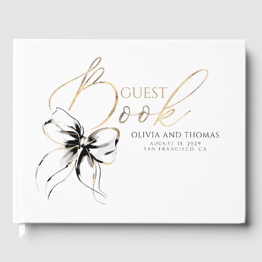 Black Bow Gold Script Guest Book Gastenboek (Voorkant)