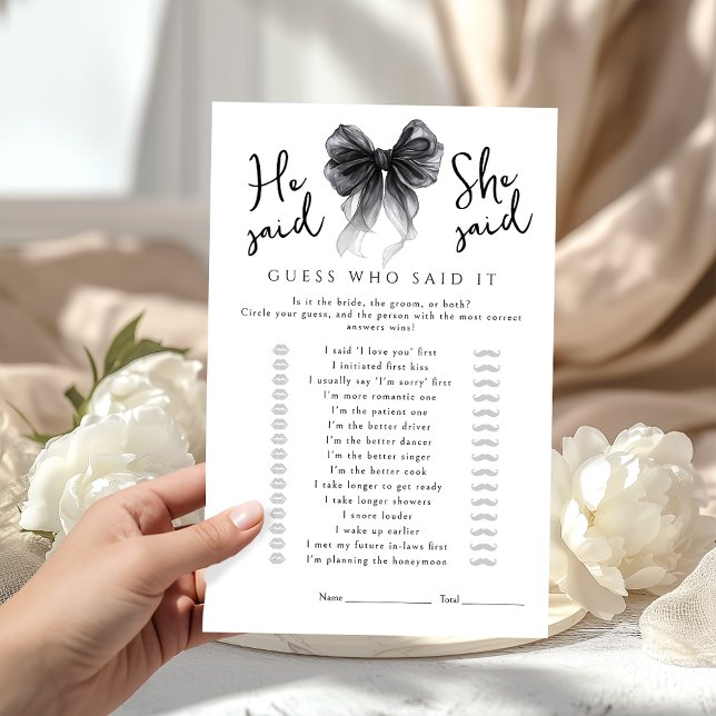 Black Bow He said She said Bridal Shower Game (Creator heeft geüpload)
