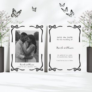 Black Bow Lijst & Elegant Moderne Fotobruiloft Save The Date