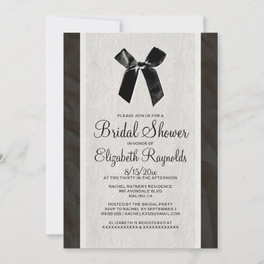 Black  Bow Linen Bridal Shower-uitnodigingen Kaart (Voorkant)