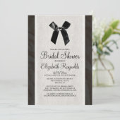 Black  Bow Linen Bridal Shower-uitnodigingen Kaart (Staand voorkant)