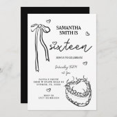 Black Bow Minimalist 21st Birthday Party Invitatio Kaart (Voorkant / Achterkant)
