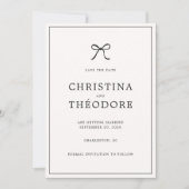 Black Bow Minimalist Elegant Bewaar de datum Kaart (Voorkant)