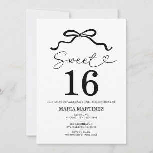Black Bow Modern Minimalist Sweet 16 Verjaardag Kaart