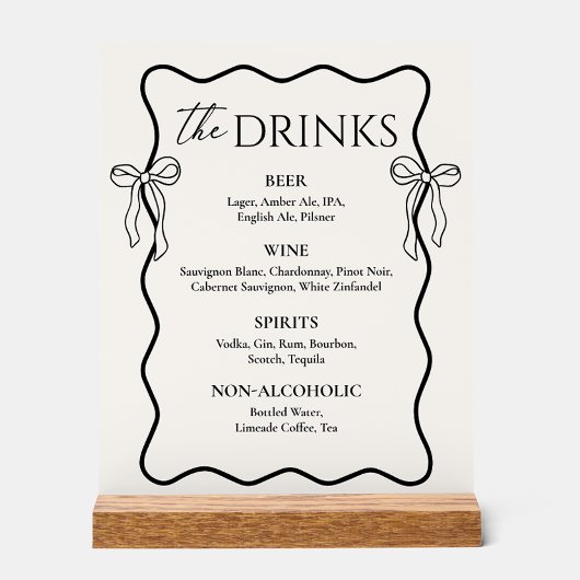 Black Bow Old Money Bar Mariage Menu Boisson