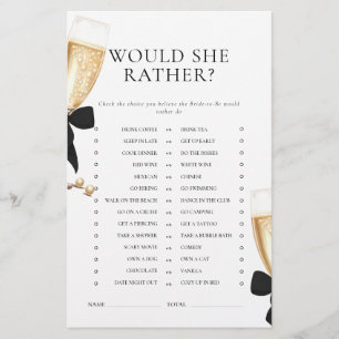 Black Bow Parels & Prosecco Bruidsfeest Spel Briefpapier