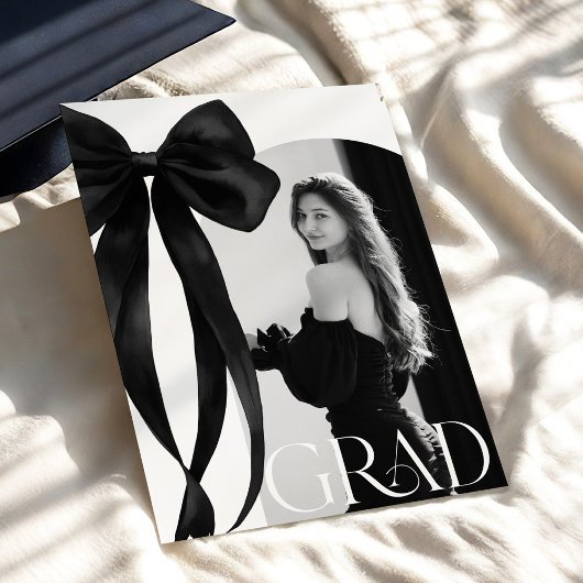 Black Bow Photo Graduation Invitation