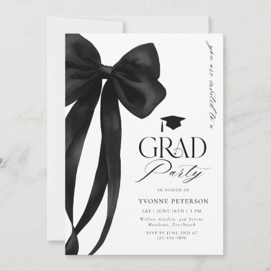 Black Bow Photo Graduation Invitation (Devant)