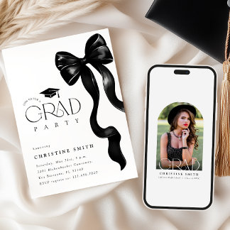 Black Bow Photo Graduation Party Invitation