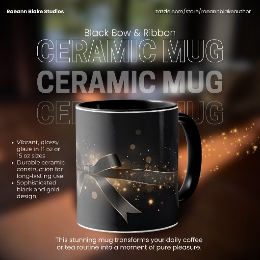 Black Bow & Ribbon Ceramic Mug Mok