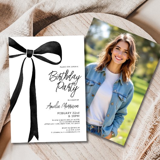Black Bow Ribbon Foto Verjaardagsfeest Kaart