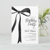 Black Bow Ribbon Foto Verjaardagsfeest Kaart (Staand voorkant)