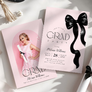 Black Bow Roze Afstudeerder Uitnodiging