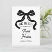 Black Bow Save the Date Modern Wedding Kaart (Staand voorkant)
