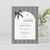 Black Bow Striped Boys Girls - Baptism Invitation (Debout devant)