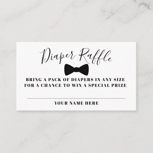 Black Bow Stropdas Diaper Raffle Ticket Informatiekaartje (Voorkant)