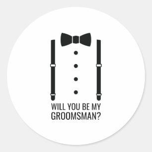 Black Bow Stropdas Gepersonaliseerde Groomsman Voo Ronde Sticker