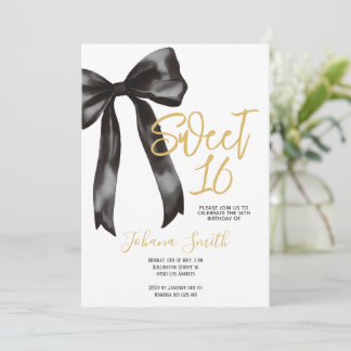 Black Bow Sweet Sixteen Girl Birthday Party Kaart