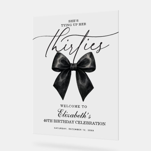 Black Bow Tying Up Her Thirties 40th Birthday (Angle)