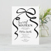 Black Bow Verjaardag Uitnodiging Coquette Ribbon (Staand voorkant)
