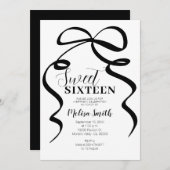 Black Bow Verjaardag Uitnodiging Coquette Ribbon (Voorkant / Achterkant)