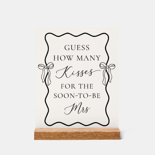 Black Bow Vrijgezellenfeest Raad eens hoeveel kuss Acryl Bord (Voorkant)