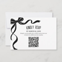 Black Bow Wedding QR code Response Insert RSVP Kaartje