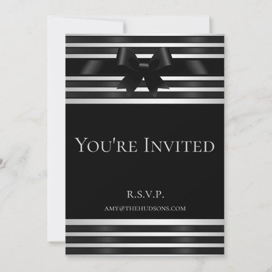 Black Bow White Stripes Nouvel An's Eve Invitation (Devant)