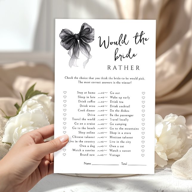 Black Bow Would She Rather Bridal Shower Game (Creator heeft geüpload)