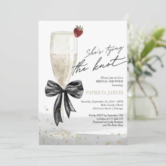 Black Bow Ze bindt de knoop bruids brunch Kaart (Staand voorkant)