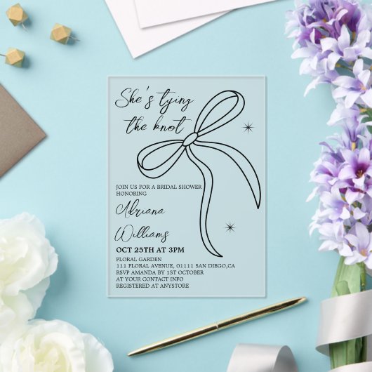 Black Bow Ze bindt het knoop Vrijgezellenfeest Acryl Uitnodigingen (Insitu (Huwelijk))