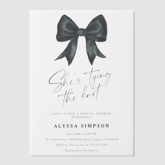Black Bow Ze bindt het knoop Vrijgezellenfeest Vellum Uitnodigingen (Voorkant)