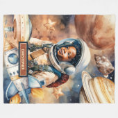 Black Boy Astronaut Deken Waterverf Space Gift (Voorkant (Horizontaal))