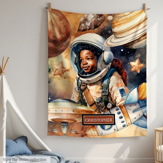 Black Boy Astronaut Deken Waterverf Space Gift