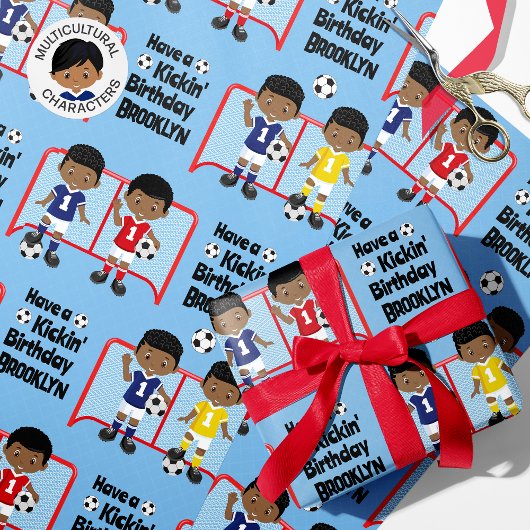 Black Boy Soccer Birthday Personalized Cadeaupapier