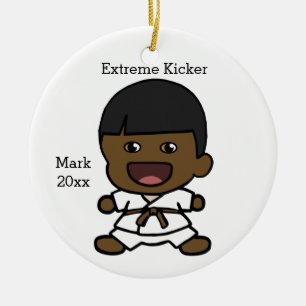 Black Boy's Karate Kerstversiering Keramisch Ornament