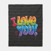Black Brick Wall with Graffiti “I Love You!” Fleece Deken (Voorkant)