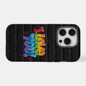 Black Brick Wall with Graffiti “I Love You!” iPhone Hoesje (Achterkant horizontaal)