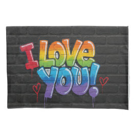 Black Brick Wall with Graffiti “I Love You!” Kussensloop