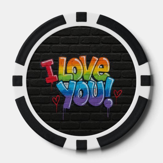 Black Brick Wall with Graffiti “I Love You!” Poker Chips (Voorkant)