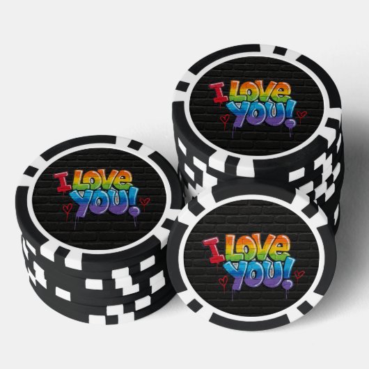 Black Brick Wall with Graffiti “I Love You!” Poker Chips (Opstapeling)
