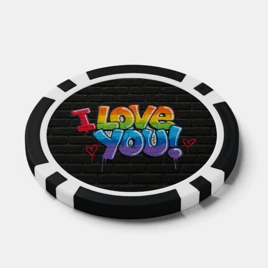 Black Brick Wall with Graffiti “I Love You!” Poker Chips (Enkel)