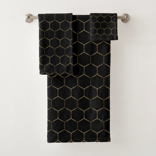 Black Bronze Honeycomb Hexagon Pattern Chic Manly Bad Handdoek (Insitu)