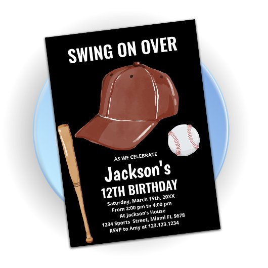 Black Brown Baseball Invitations Anniversaire