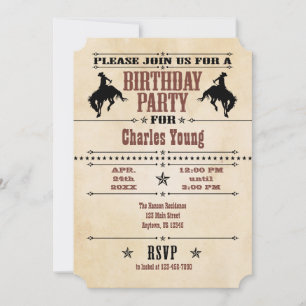 Black Brown Cowboy Birthday Uitnodiging